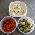 常備菜：長芋ときゅうりの麺つゆあえ、カリフラワーのマリネ、ニンジンのきんぴら。