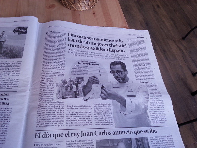 6月2日付のバレンシア地方紙LEVANTE。キケ・ダコスタが大きく掲載されていました。
